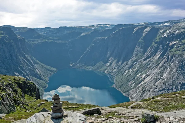 Norway Mountain Lake Landscape Odda Ringedalsvatnet Lake Panorama Sunset Sky — Stock fotografie