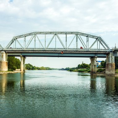 bridge and river bank of Dnestr in town Bender, Transdniestria, Moldova.