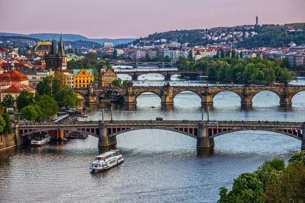 Prague City Czech Republic River Bridges Panorama — Stock Photo, Image