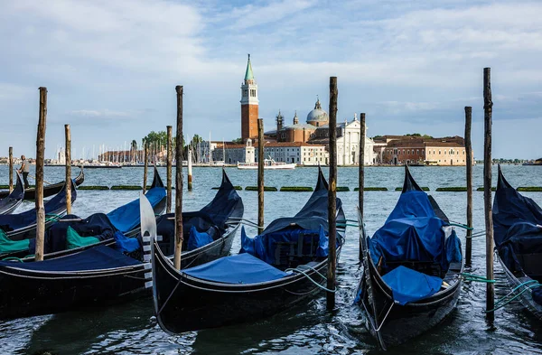 Gondolas Venise Vue Sur Mer Italie San Giorgio Maggiore Île — Photo