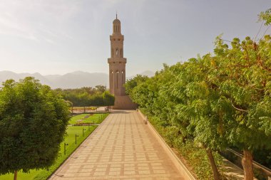 Oman, Muscat, Sultan Qaboos Grand Mosque architecture park landscape. 