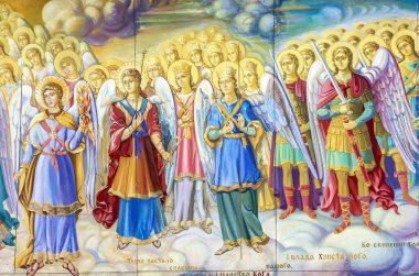 Kyiv, Ukrayna - 23 Mayıs 2022: Başmelekler Konseyi. St. Michael Manastırı yakınlarında çekilmiş tarihi bir resim.