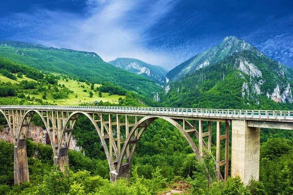 Horská Krajina Černá Hora Durdevica Tara Obloukovým Mostem — Stock fotografie