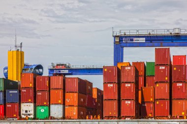 Odesa, Ukraine - Sep 13, 2021: Container terminal in Odessa seaport. 