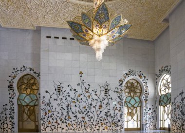 Abu Dhabi, UAE - Feb 5, 2022: Interior of Sheikh Zayed Grand Mosque in Abu Dhabi 