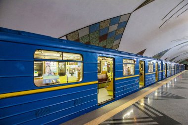Kyiv, Ukraine - May 23, 2022: Subway train in station Teremki