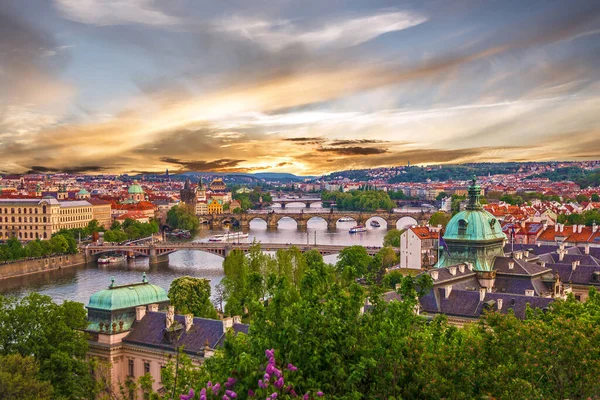 Prague Landscape Czech Republic Bridges City Sunset Panorama — Stock Photo, Image