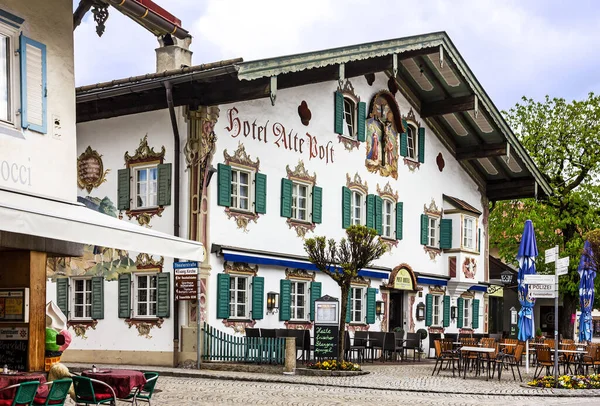 Bavaria Germany May 2022 Painting House Village Oberammergau Hotel Cafeteria — Zdjęcie stockowe