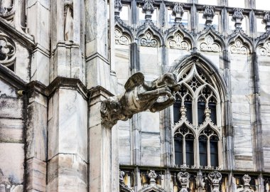 Element of Milan Cathedral architecture, dolphin sculpture, Italy
