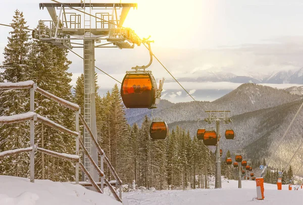 Winter Mountain Landscape Ski Resort Funicular View Cable Car — Stok fotoğraf