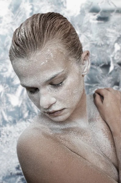 Portrait of young woman with snow make-up Royalty Free Stock Photos