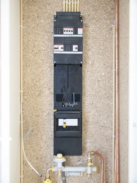 Meter fuse box in a house under construction — Stock Image Meter fuse box in a house under construction Royalty Free Stock Images