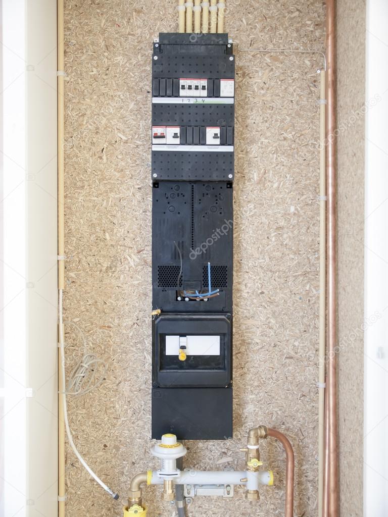 Meter fuse box in a house under construction — Stock Photo