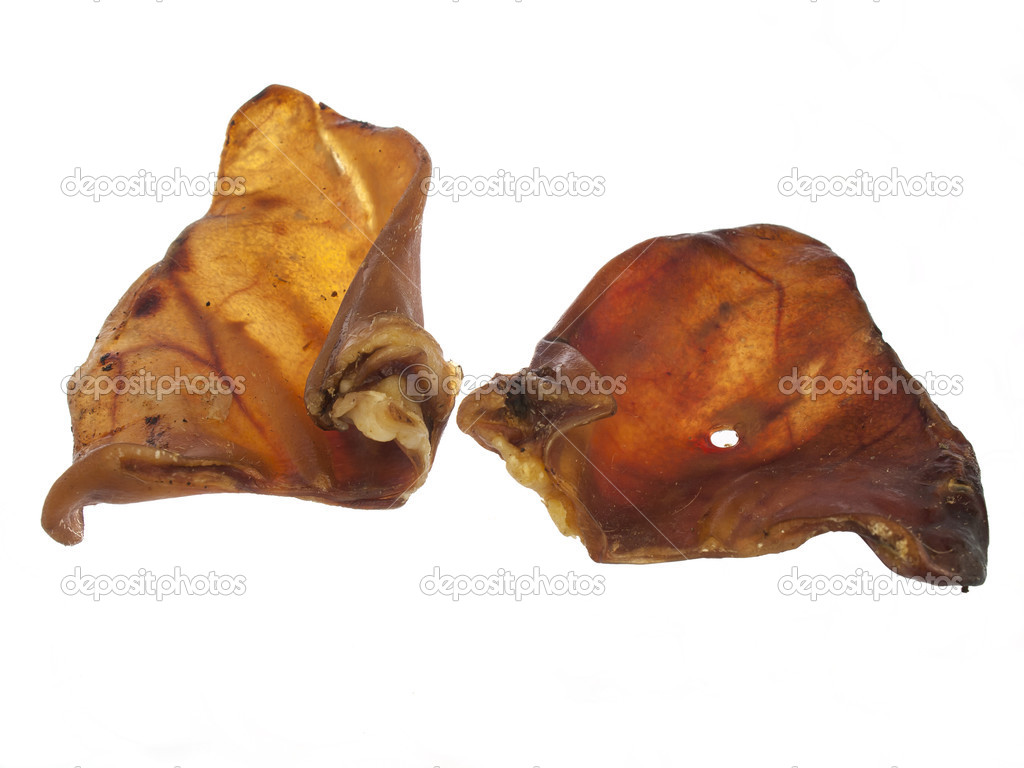 dog food pig ears on a white background