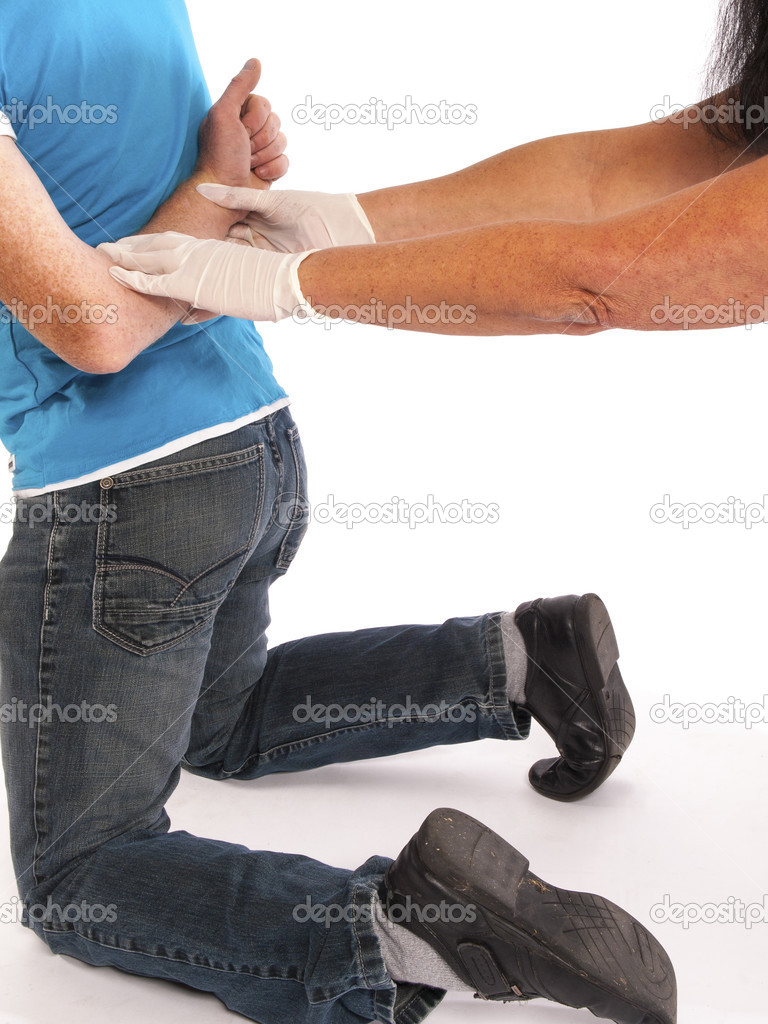 Condemned man is searched with a white background