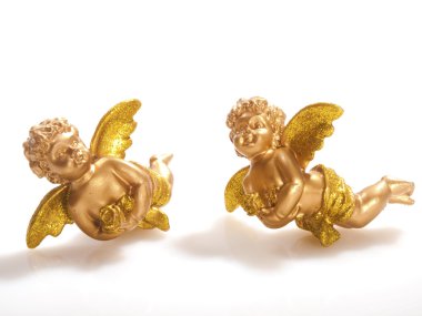 iki altın cherubs ve beyaz arka plan
