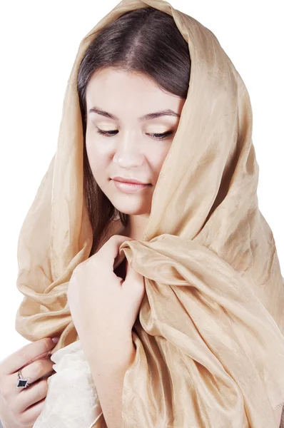Young woman in the shawl — Stock Photo, Image