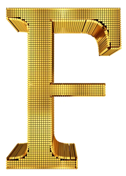 Reiches goldenes Würfelalphabet - f — Stockfoto