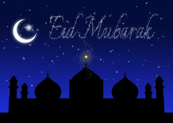 Eid Mubarak Azul Noite Saudação — Fotografia de Stock