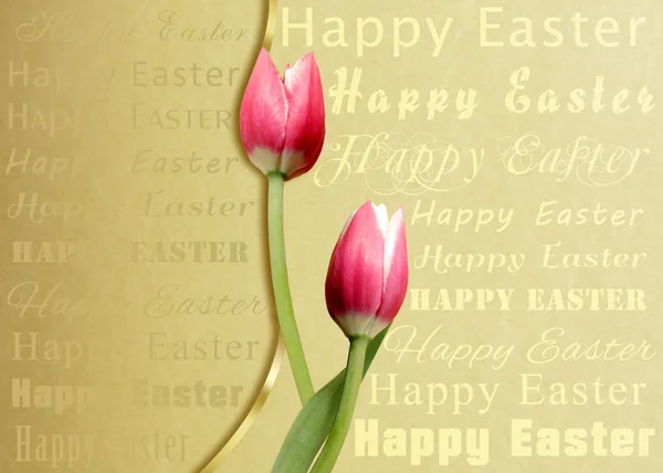 Happy Easter Typography with Tulips — Stock Photo, Image