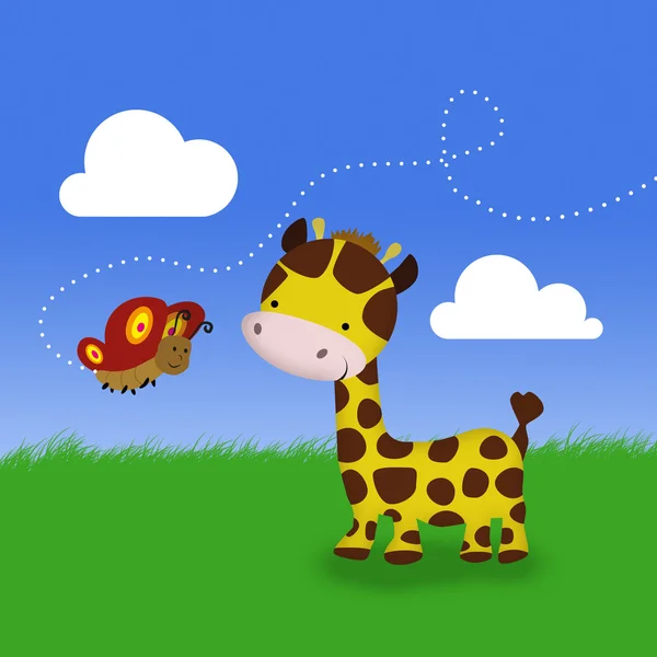 Niedliche Giraffe und Schmetterling — Stockfoto