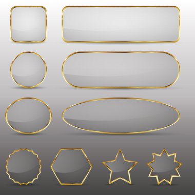 Blank glass buttons with gold frame clipart