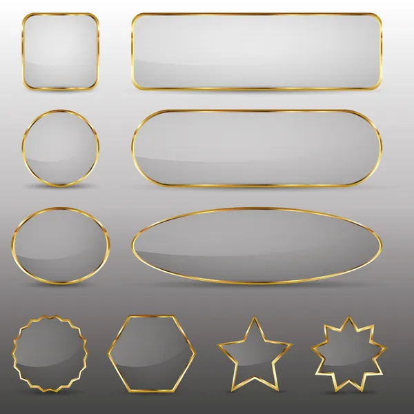 Blank glass buttons with gold frame — Stock Vector