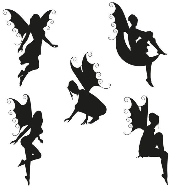 5 silhouettes vectorielles de fées — Image vectorielle