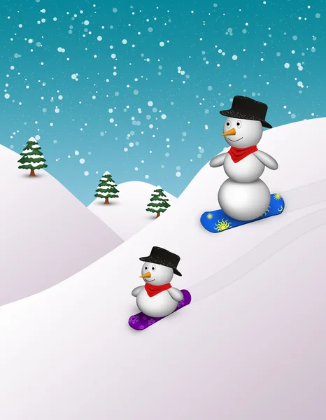 Lindo snowboard muñecos de nieve — Foto de Stock