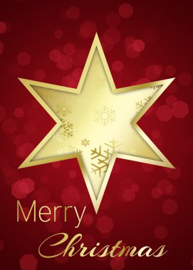 Kırmızı bokeh zemin üzerine altın Noel yıldızı