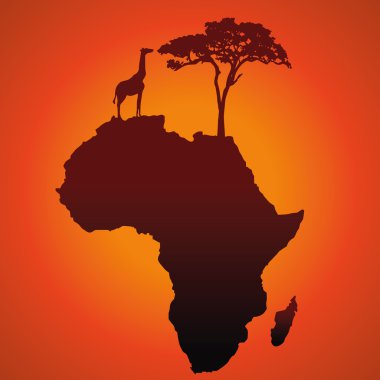 Afrika safari harita siluet vektör arka plan