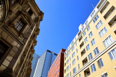 A colorful and unique view from Yokohama Bashamichi where old and new buildings are lined up