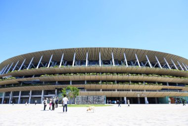 May 3, 2022 Shinjuku, Tokyo, JapanThe Japan National Stadium, which was used as the main stadium for the Tokyo 2020 Olympic and Paralympic Games, is a building characterized by a hybrid structure that combines steel and wood. clipart