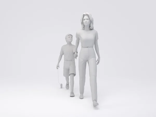 Silhouette Woman&Boy Walking — Stock Photo, Image