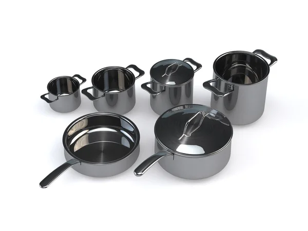 Steel pots and pans — Stock Photo, Image