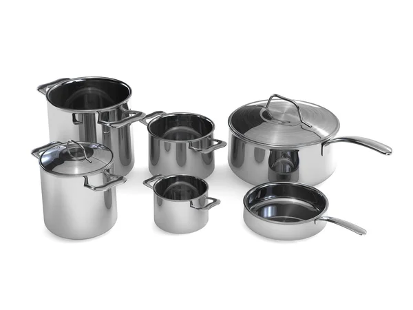 Steel pots and pans — Stock Photo, Image