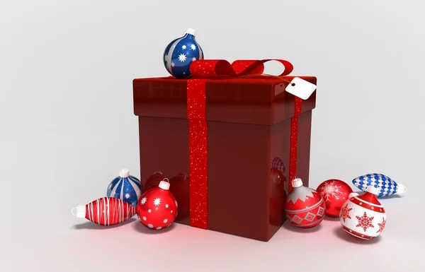 Gifts box and xmas bulb — Stock Photo, Image