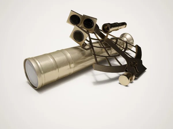 Sextante e telescópio isolado — Fotografia de Stock