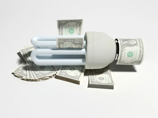 Dollar and lightbulb — Stock Photo, Image