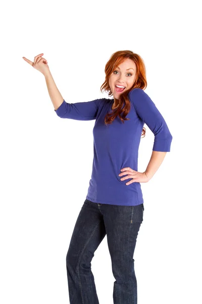 Woman Pointing and Smiling Stock Image