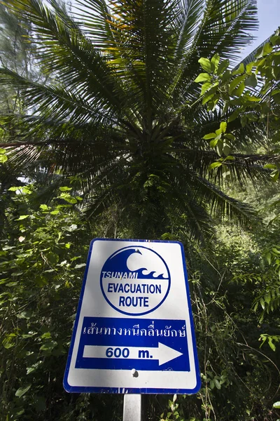 Sign indicating evacuation route in case of tsunami — Stock Photo, Image