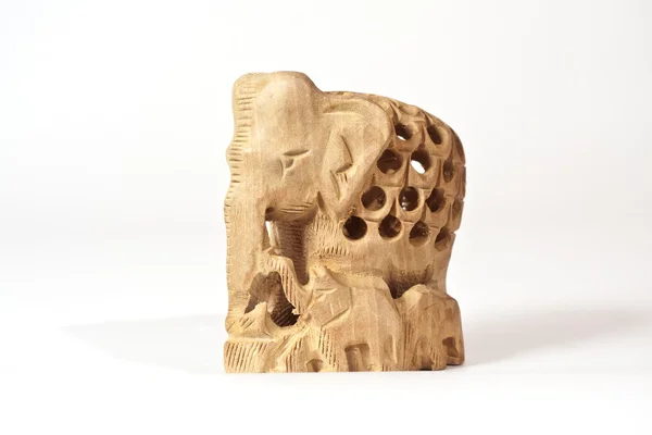 Wooden carving representing an elephant family — Stock Photo, Image