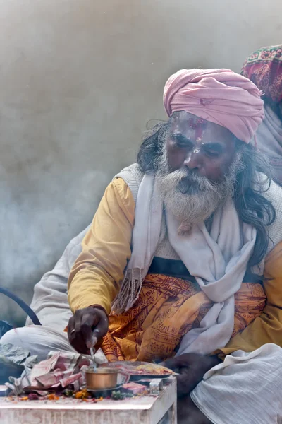 Nepali brahman during Maggy festival in Bardia, Nepal — Stock Photo, Image