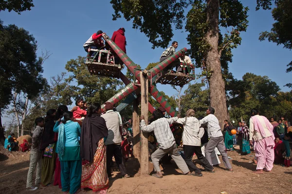 Rustic carousel fairground during Maggy festival Nepal — Stock Photo, Image