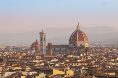 Katedral santa maria del fiore at sunrise, Toskana bölgesindeki Floransa,