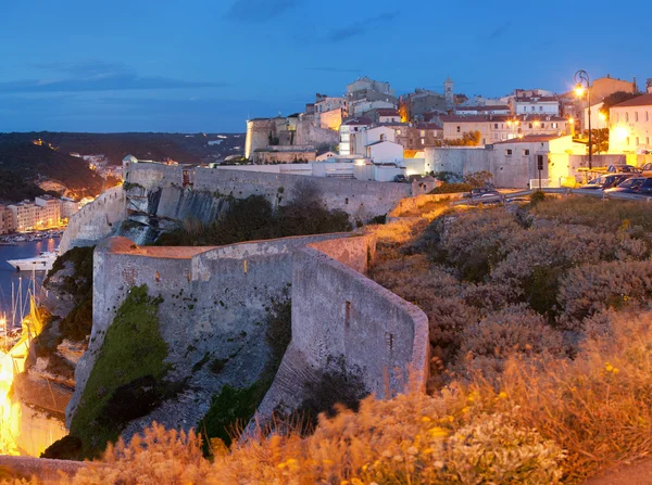 Bonifacio after sunset, Corsica, France — Stock Photo, Image