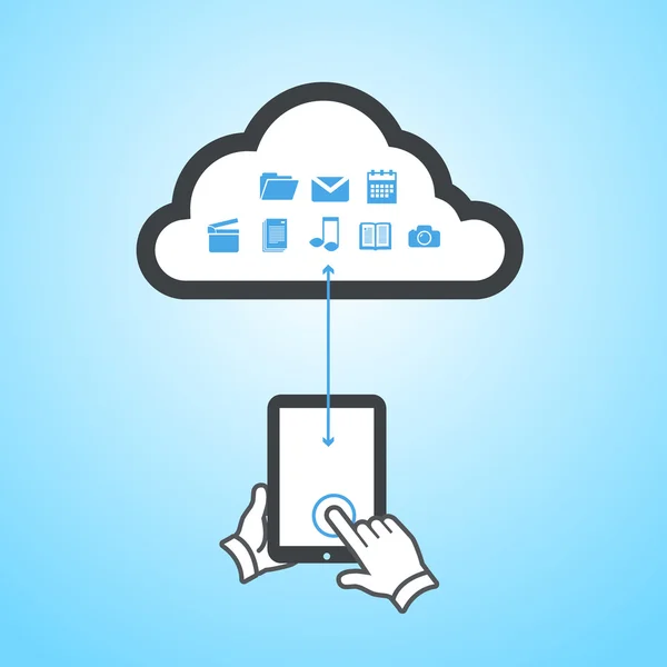 Tablet schema di cloud computing — Vettoriale Stock