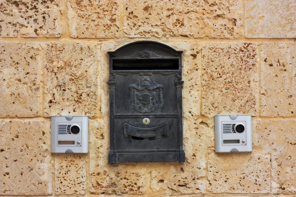 Old metal mail box with two camera intercoms — Stock Photo, Image