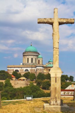 View of a the Saint Thomas chapel and Esztergom Basilica from a hill,Hungary clipart