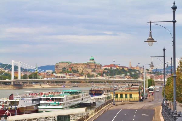 Weergave van een buda kasteel en elizabeth brug, Boedapest Hongarije — Stockfoto